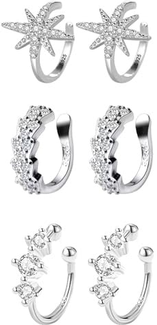 Epoch World Ear Cuff 3 Paar 925 Silber Ohrmanschette Ohrringe Ohne Ohrloch | Helix Fake Piercing Ohrringe Silber Ohrklemme Earcuffs Ohrclips Ohne Ohrlöcher Ohrmanschetten in Geschenkbox