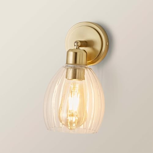 ValueLights | Cheltenham Brushed Gold Ribbed Glass Dome Adjustable Spotlight Wall Light | Wall Lights, Home Décor & Improvement Essential | Mains Wired