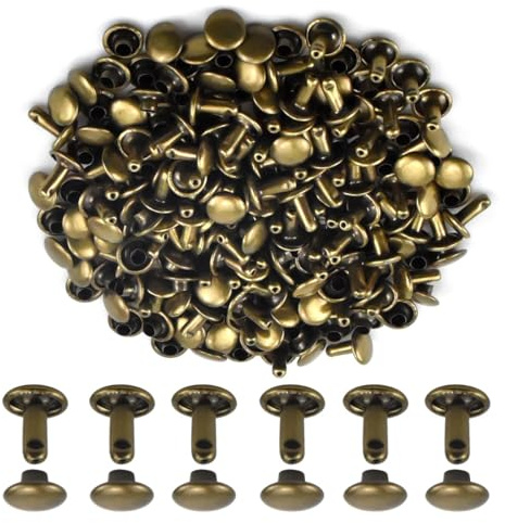 100 Pezzi Rivetto in Pelle Rivetti Doppio Cappuccio Rivetto per Cuoio Tubular Bottoni a Pressione Tubolare Rivettato Viti in Metallo per DIY Lavori Pelle Jeans Scarpe Giacche Borsa Riparazioni, Bronzo