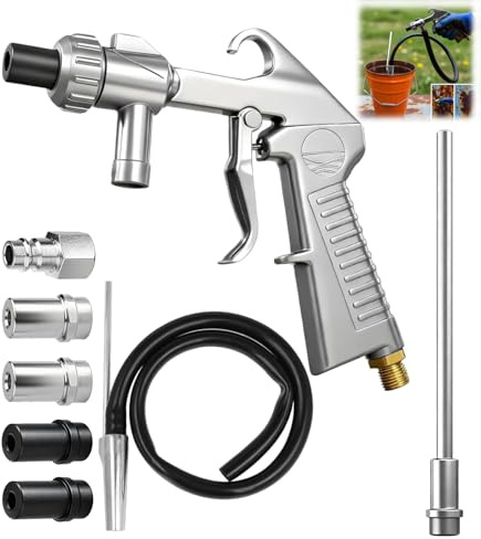 ZHEHNSA Juego de pistola chorro de arena con boquilla larga, calibre 5 mm/6 mm, transportador de succión, manguera de goma de 1 m, conexión de entrada de aire, desengrasante y agente de limpieza