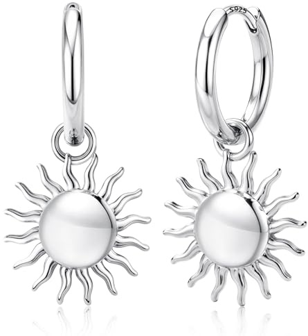 FIOROYAL Ohrringe Silber 925 Hängend Sonne,Hypoallergene Creolen Gold | Ohrringe Gold Hängend für Damen Huggie Creolen Mit Anhänger Sonnen 14K Creolen Gold Klein Leicht Wasserfest Schmuck