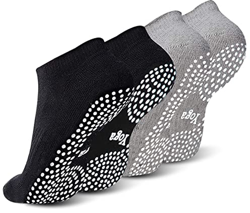 EQLEF Yoga Socken Zehensocken Herren rutschfeste Grip Socken Schwarz und Grau Baumwollsocken für Pilates Yoga Dance Hospital Home Balance-2 Paare(M)