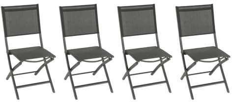 Hespéride – 4er-Set Essentia Anthrazit Klapp-Gartenstühle – Aluminium Texaline – Maße 45 x 57 x 90 cm – Klappbare Gartenmöbel