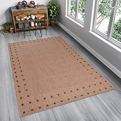 TAPISO Floorlux Teppich Küchenteppich Kurzflor Sisal Optik Flachgewebe Braun Schwarz Modern Vierecke Modern Design Wohnzimmer Küche Flur 120 x 170 cm