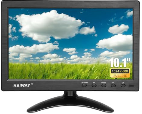 Haiway 25,7 cm (10,1 Zoll) CCTV-Sicherheits-Monitor mit Fernbedienung, 1024 x 600 Auflösung, Video-Display, unterstützt HDMI-Eingang, 16:9, eingebaute Dual-Lautsprecher, PC/BNC/VGA/AV/HDMI/USB...