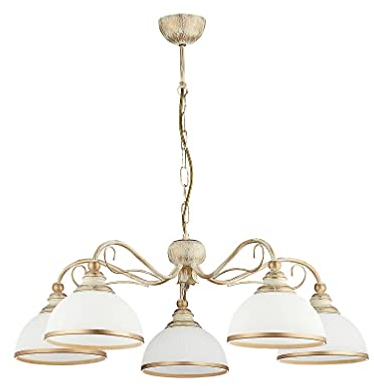 Licht-Erlebnisse Wohnliche Pendelleuchte DELMARE Jugendstil Weiß Glas Metall Ø74cm Esszimmer Wohnzimmer Hängelampe