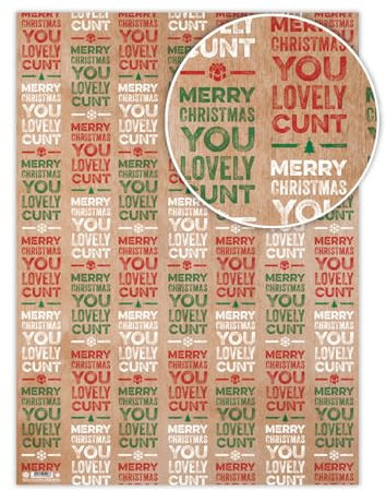 Brainbox Candy - 2 Bögen Lovely C**t lustiges Weihnachtspapier – unhöfliches beleidigendes Weihnachts-Geschenkpapier – Geschenkpapier für Erwachsene mit einem frechen Sinn für Humor