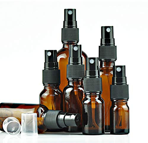Sunnykud Pack of 5 Glass Bottles with Fine Mist Sprayers Spray Pump Bottle Dispenser 5/10/15/20/30/50/100 ml Pharmacist Spray Bottle