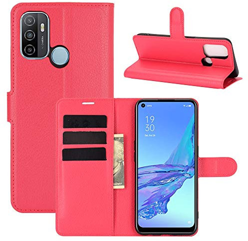 Fertuo Coque Oppo A53s / A53 2020, Antichoc Portefeuille Étui Housse en Cuir à Rabat Flip Cover Case avec Silicone Bumper, Porte Carte, Béquille, Boucle Magnétique pour Oppo A53s / A53, Rouge