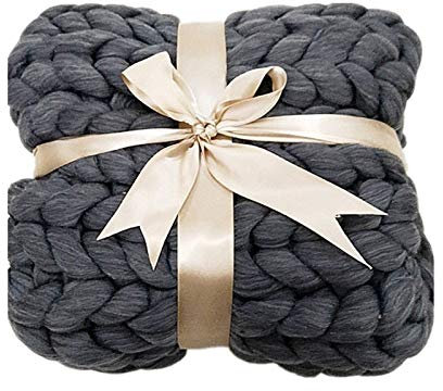 ZFF Large Chunky Knit Blanket Soft And Thick Giant Cable Hand Knit Throw Yarn Blanket Or Throw For Sofa Chair Baby Pet Mat Home Decor (Color : Dark gray, Size : 32×32in(80×80cm))