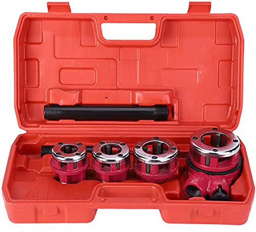 Juego de roscas de tubo, Industrial Super Cut Premium Calidad – Juego de 4 piezas de corte de rosca, kit de instalación manual para tuberías de fontanero de 1/2 3/4 1 1-1/4