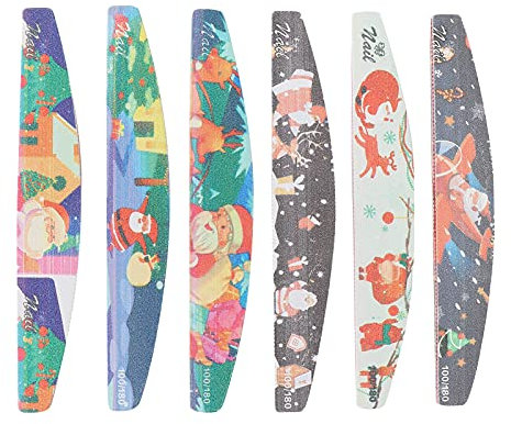 Lime per Unghie Riutilizzabili a 2 Lati, Set di 6 Lime per Unghie Natalizie, Striscia per Lucidare le Unghie, Lima per Levigare le Unghie, Regali di Natale, Smalto per Unghie, Pedicure per Manicure