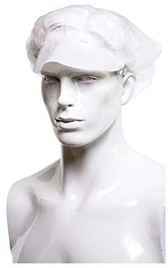 AJSIA Gorro de cocinero con visera de TNT, gorro para el pelo de trabajo, redecilla para el pelo de cocina, 100 unidades, Color blanco.
