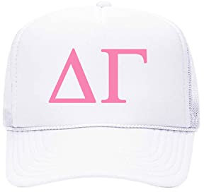 Delta Gamma Sorority Trucker Hat – Dee Gee Baseball Cap – DG Pedge Gifts, Weiß W/Rosa, Einheitsgröße