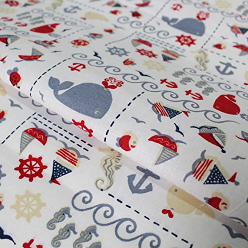 Stoff Meterware Kinderstoff Baumwollstoff - 1 Meter, Nähen, Bettwäsche, Kinder, Baby, Jungen, Mädchen, Bekleidung, Deko (Tiere Meer Weiß)