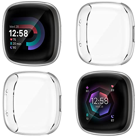 NANW 4er-Pack Displayschutzhüllen, kompatibel mit Fitbit Sense 2/Versa 4, weiche TPU-beschichtete Stoßstange, vollständige Abdeckung, Schutzhüllen für Versa 4/Sense Smartwatch [Kratzfest]