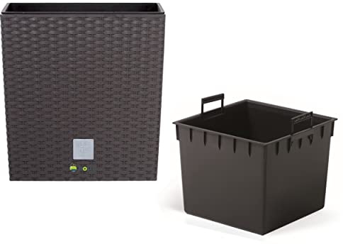 Blumenkübel 32 L Rattan-Optik Umbra Dunkel Braun Pflanzkübel h. 32,5 cm mit Innenkasten 21 L quadratisch Übertopf aus Kunststoff