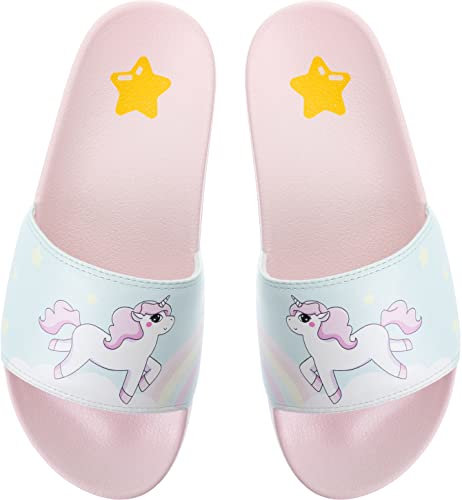 corimori Ciabatte da bagno per adulti, comode scarpe da bagno, unisex, da donna e da uomo, per bambini, Lily l'unicorno, 38/39 EU