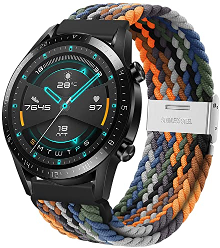 Kompatibel mit Huawei Watch GT Armband, 22mm Elastisches Nylon Stoff Band für Huawei Watch GT 4 46mm/GT5 46mm/GT3/GT3 Pro 46mm/GT2 46mm/GT2 Pro/GT 2e/GT Fashion/Sport/Active/Classic 46mm/GT Runner