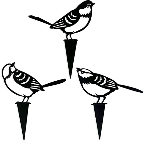 MIJOMA 3-teiliges Set Vögel Gartenstecker Blumenstecker Gartendeko, Deko für Garten Balkon, schwarz