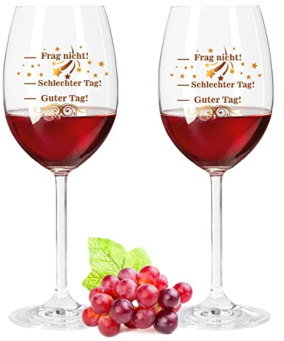 Leonardo - Copas de vino con impresión UV (mal día, buen día, pregunta, no! V3, regalo divertido para cumpleaños y amantes del vino, copa de vino con barómetro de estado de ánimo, color UV