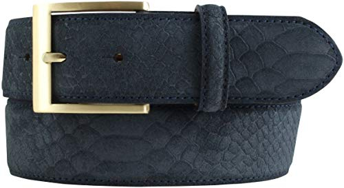 BELTINGER Gürtel mit goldener Gürtelschnalle und Pythonprägung 4 cm | Leder-Gürtel 40mm Schlangen-Optik |Schlangen-Muster | Marine 90cm