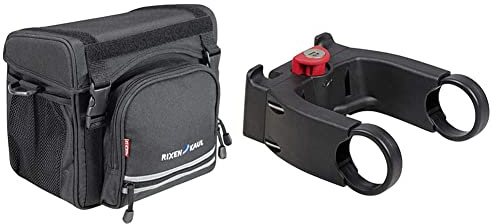 KLICKfix 0274S Unisex – Erwachsene klick Fix Allrounder Lenkertasche, Schwarz, one Size & Zubehör Lenkeradapter E mit Schlos, Schwarz (Model 0211EBL), One Size mit Schloss