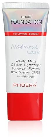 ONEKLIK Phoera Foundation Volle Deckkraft weiche matte flüssige Foundation, makellose Creme, glatt, wasserfest, leicht, 24 Stunden lang haltbar, neue Formel, Tubenpackung 106 Warme Sonne