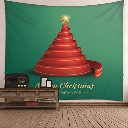 AmDxD Wandtuch 150x130CM, Weihnachtsband Merry Christmas Design Wandteppiche Strandtücher in Polyester für Raumdekoration, Wanddekorationskunst, Grün Rot