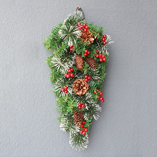 HUUG 70 cm Weihnachtskranz, künstliche Weihnachtsgirlande mit Beeren und Tannenzapfen, Winter-Weihnachtsgirlanden, Dekorationen für die Haustür