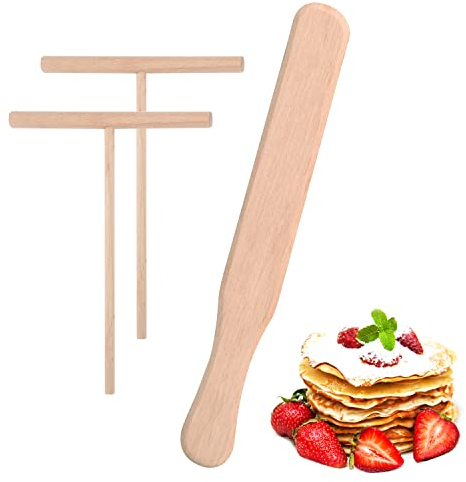 Crêpe Spreizer Teigverteiler mit Holz Pfannenwender Pfannkuchen Teig Spreizer für Crepes Pfannkuchen Omeletts 3 Stück