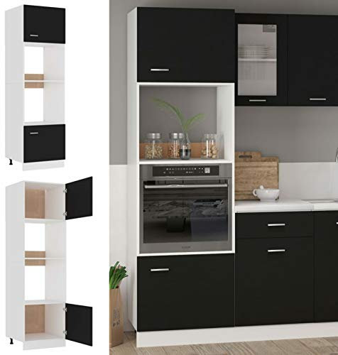 Tidyard Armario de conversión de microondas Módulos de Cocina Armario de Cocina Vitrina Armario Colgante Mueble de Pared Multifuncional,Apto para Cocina Madera contrachapada Negro 60x57x207 cm