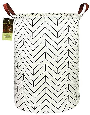 HUNRUNG Laundry Hamper,Large Canvas Fabric Lightweight Storage Basket Toy Organizer Dirty Clothes Collapsible Waterproof for College Dorms, Children Bedroom,Bathroom(Round white)