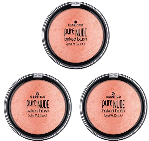 essence pure NUDE baked blush, Rouge, Nr. 05, Orange, langanhaltend, strahlend frisch, schimmernd, farbintensiv, vegan, ölfrei, ohne Parfüm, ohne Alkohol, 3er Pack (3x7g)