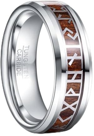 TUNGSTORY Wikinger Ring Herren 8mm Wolfram Silber Ring mit Holz/Blaue Kohlefaser Wikinger Schmuck Herren Ehering