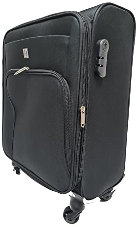 LUIGI BENETTON Weiches Trolley, IF TRAVEL Handgepäck 55x40x20 cm, 4 Räder, Kombinationsverschluss, ideale Maße, perfekt für Ryanair, Air Italy, easyJet, Lufthansa erweiterbar, Schwarz , 55 X 40 X 20