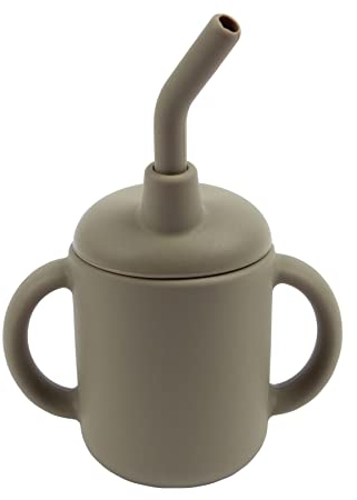 Tiny Dining Baby Sippy Cup with Straw - Silver Sage - BPA Free Silicone Water Tumbler Cup Drinking Bottle for Babies, Toddlers & Kids