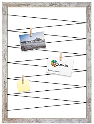 CLAMARO 'Collage Flex' Fotohalter 50x70 cm | Vintage Weiß | Bilderrahmen Fotorahmen Collage mit Gummibändern und Foto Holzklammern | Ideal als Galerie für Fotos oder Postkarten