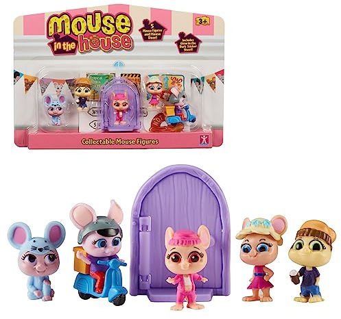 MOUSE IN THE HOUSE, GIOCHI PREZIOSI, 5 Figuren, Mäuse, mit magischer Tür, Zubehör, Sticker, die im Dunkeln leuchten, Modell 1, Spielzeug für Kinder ab 3 Jahren, GIOCHI PREZIOSI, MUN031