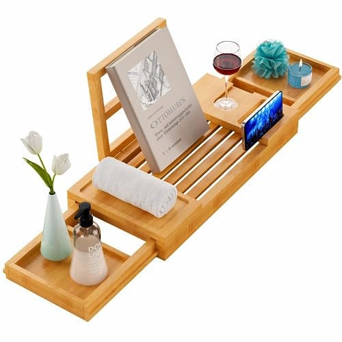 Yirilan Plateau de baignoire en bambou, plateau de salle de bain extensible, étanche, parfait pour la maison, le spa, cadeau pour vos proches - Bambou
