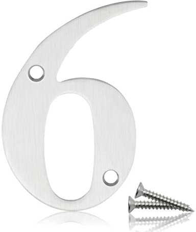 Bwintech 1 Pcs 75mm Satin Nickel SS304 House Numbers Door number 6, House Signs for outside, House Numbers Plaques for Front Wooden Door