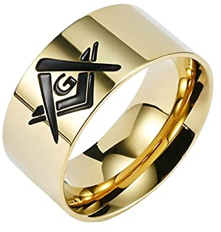 Ayoiow Edelstahlringe Männer Poliert Freimaurer Breite 10mm Gold Ringe Verlobung