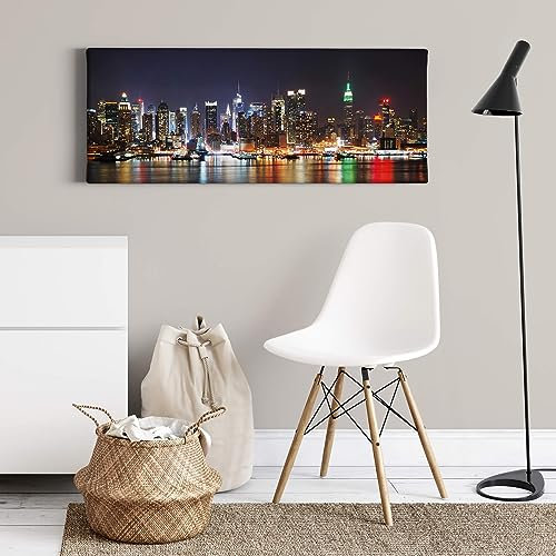 A.S. Création Leinwandbild Skyline New York - Kunstdruck blau braun orange schwarz - 100x40 cm Querformat - moderne Wanddekoration Schlafzimmer Wohnzimmer Küche - Bild auf Keilrahmen