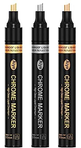 watera Flüssige -Chrom-Marker, Hochglanz-Chrom-Marker, Metallstift, Reflektierender Lackstift, 3 Farben, Permanente Metallic-Marker, 2–3 mm Größerer Anwendungsbereich, Hochglanz, Wasser