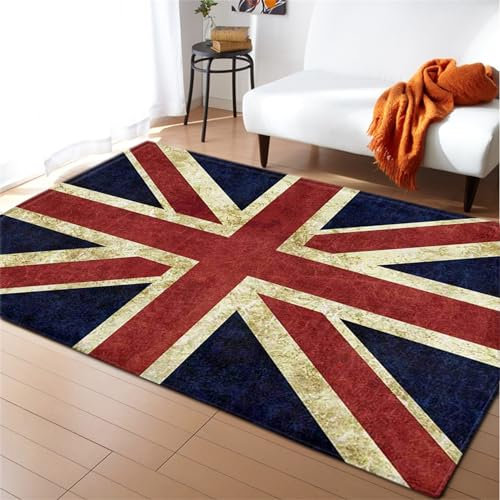 Xisnuient Annata Gran Bretagna Bandiera Nazionale Bambini Tappeto Camera da Letto Inoltre Divano Sala Giochi Riproduci Tappetino Corridoio Balcone Bagno Area Tappeto Antiscivolo (Multi 2,120x160 cm)