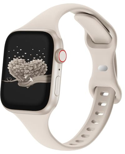 Slim Thin Band Compatible with Apple Watch 38mm 40mm 41mm 42mm 44mm 45mm 46mm 49mm, Replacement Silicone Sport Strap Wristbands for iWatch Series 9/8/7/6/5/4/3/2/1 Ultra/2 SE Women Men, Starlight