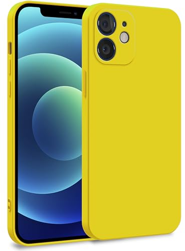 MyGadget Cover per iPhone 12 - Custodia in Silicone Morbido a Doppio Strato – Case con Protezione Fotocamera & Fodera Interna Antigraffio - Giallo