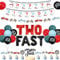 Jollyboom Two Fast Boys Vintage Race Car 2nd Birthday Party Decoration Pack - Happy Birthday Banner Girlande Cake Topper Cupcake Toppers Blau Rot Luftballons Zahl 2 Folienballon