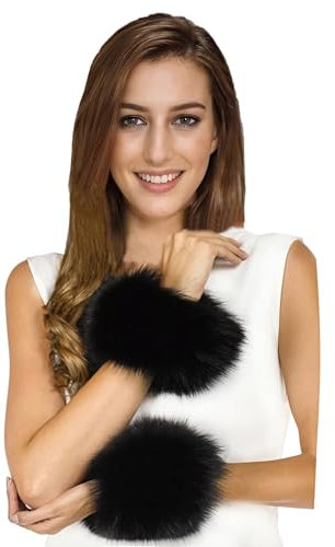 Lina & Lily Damen Winter Armstulpen Manschetten Pulswärmer Kunstfell (Schwarz)