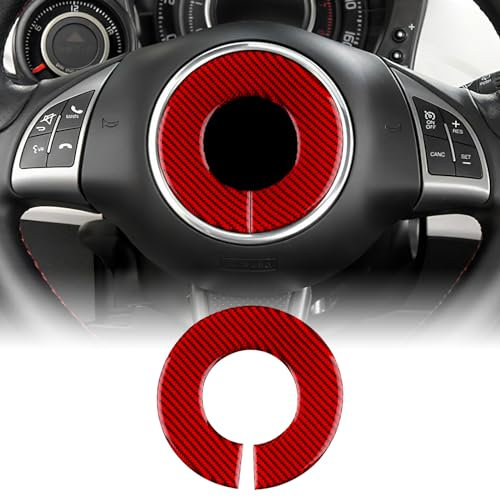 KUNGKIC Für FIAT 500 2008-2015 Abarth 595 2012-2015 Auto-Lenkrad Abdeckung Aufkleber Lenkrad-Mittelmarkierung Ring Kohlefaser Aufkleber Dekorative Innenbereich Zubehör Geschenk,Rot